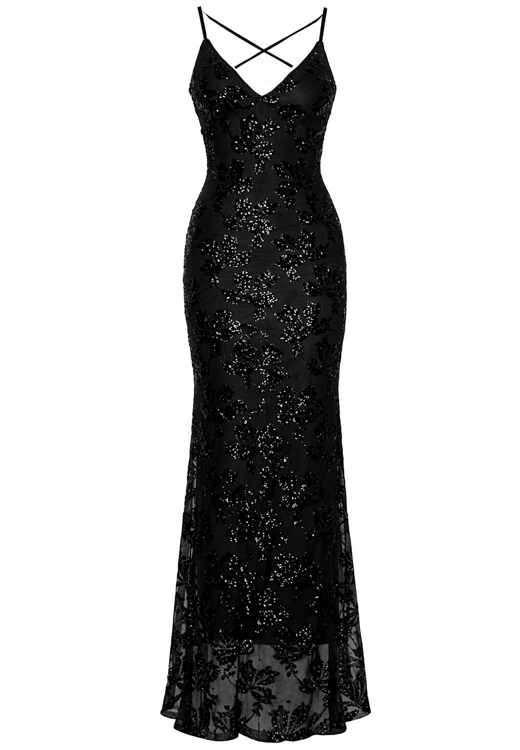 ABITO LUNGO PAILLETTES S/MANICHE 2 TG 95% PL 5% EA MADE IN ITALY - BLACK